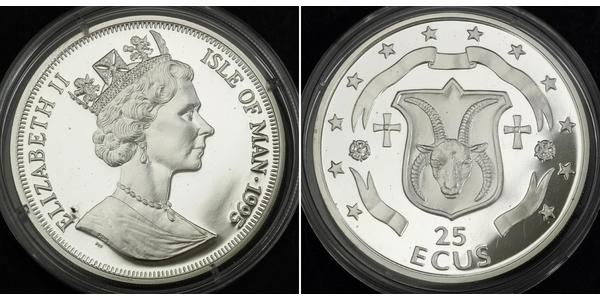 25 Ecu 曼島 銀 伊丽莎白二世 (1926-2022)