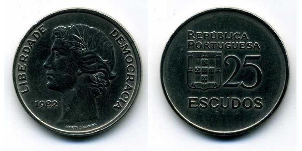 25 Escudo Portuguese Republic (1975 - ) Copper/Nickel 