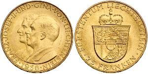 25 Franc Liechtenstein Gold Franz Joseph II, Prince of Liechtenstein (1938 - 1989) 