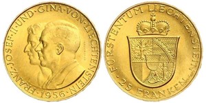 25 Franc Liechtenstein Gold Franz Joseph II, Prince of Liechtenstein (1938 - 1989) 