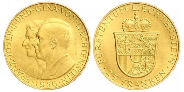 25 Franc Liechtenstein Gold Franz Joseph II, Prince of Liechtenstein (1938 - 1989) 