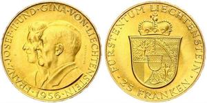 25 Franc Liechtenstein Or Franz Joseph II, Prince of Liechtenstein (1938 - 1989) 