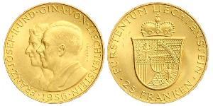 25 Franc Liechtenstein Or Franz Joseph II, Prince of Liechtenstein (1938 - 1989) 