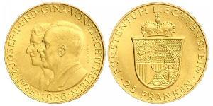 25 Franc Liechtenstein Oro Franz Joseph II, Prince of Liechtenstein (1938 - 1989) 