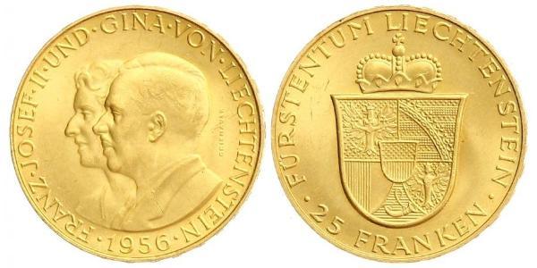 25 Franc Liechtenstein Oro Franz Joseph II, Prince of Liechtenstein (1938 - 1989) 