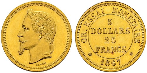 25 Franc / 100 Dollar France Gold Napoleon III (1808-1873)