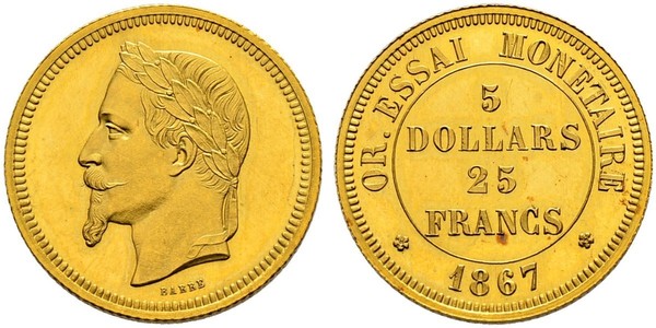 25 Franc / 100 Dollar France Gold Napoleon III (1808-1873)