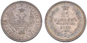 25 Kopeck 俄罗斯帝国 (1721 - 1917) 銀 亚历山大二世 (俄国) (1818-1881) / Nicholas I of Russia (1796-1855)