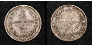 25 Kopek Imperio ruso (1720-1917) Plata Nicolás I (1796-1855) / Alejandro II (1818-1881)