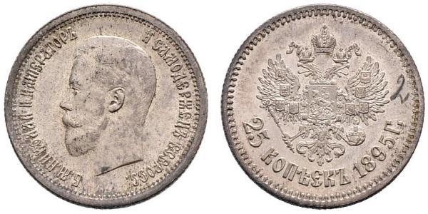 25 Kopek Imperio ruso (1720-1917) Plata Nicolás II (1868-1918)