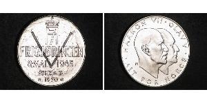 25 Krone Norvège (1905 - ) Argent Olav V de Norvège (1903 - 1991) / Haakon VII de Norvège (1872 - 1957)