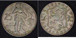 25 Krone Checoslovaquia  (1918-1992) Plata 