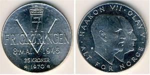 25 Krone Noruega (1905 - ) Plata Haakon VII de Noruega (1872 - 1957) / Olaf V de Noruega (1903 - 1991)