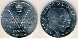 25 Krone Kongeriket Norge (1905 - ) Silber Olav V. (Norwegen) (1903 - 1991) / Haakon VII. (1872 - 1957)