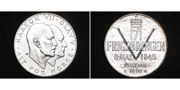 25 Krone Kongeriket Norge (1905 - ) Silber Olav V. (Norwegen) (1903 - 1991) / Haakon VII. (1872 - 1957)
