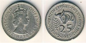 25 Mill British Cyprus (1914–1960) 銅/镍 伊丽莎白二世 (1926-2022)