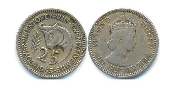 25 Mill British Cyprus (1914–1960) 銅/镍 伊丽莎白二世 (1926-2022)