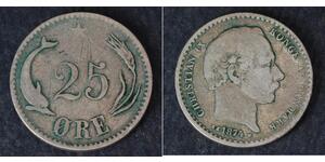 25 Ore Danemark Argent Christian IX de Danemark (1818-1906)