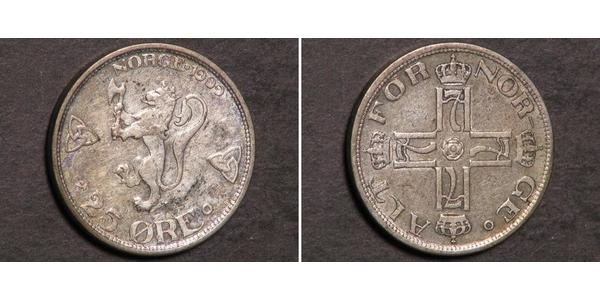 25 Ore Norvegia Argento Haakon VII di Norvegia (1872 - 1957)