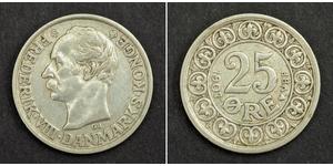 25 Ore Dinamarca Plata Federico VIII de Dinamarca (1843 - 1912)