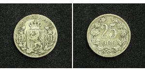 25 Ore Noruega Plata Óscar II de Suecia (1829-1907)