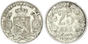 25 Ore Noruega Plata Óscar II de Suecia (1829-1907)