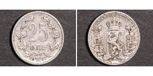 25 Ore Norwegen Silber Oskar II. (Schweden) (1829-1907)