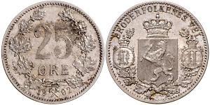 25 Ore Norwegen Silber Oskar II. (Schweden) (1829-1907)