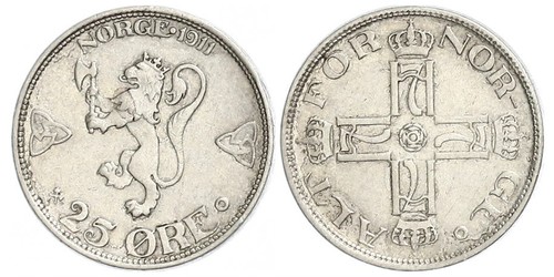 25 Ore Norwegen Silber Haakon VII. (1872 - 1957)