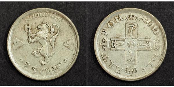 25 Ore Norwegen Silber Haakon VII. (1872 - 1957)