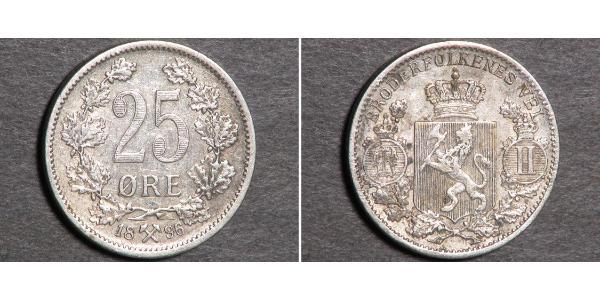 25 Ore Norwegen Silber Oskar II. (Schweden) (1829-1907)