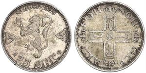 25 Ore Norway Silver Haakon VII of Norway (1872 - 1957)