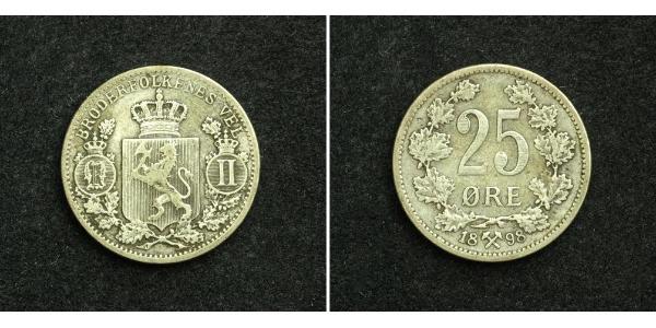 25 Ore Norway Silver Oscar II of Sweden (1829-1907)