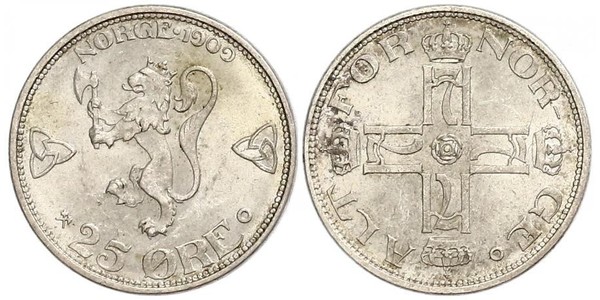 25 Ore Norway Silver Haakon VII of Norway (1872 - 1957)
