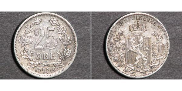 25 Ore Norway Silver Oscar II of Sweden (1829-1907)