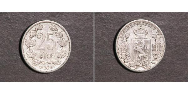 25 Ore 挪威 銀 奧斯卡二世 (1829-1907)
