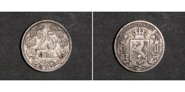 25 Ore 挪威 銀 奧斯卡二世 (1829-1907)