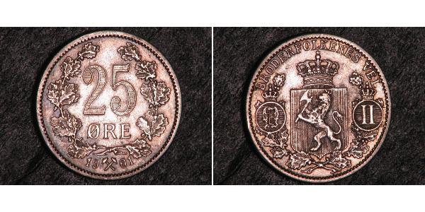 25 Ore 挪威 銀 奧斯卡二世 (1829-1907)