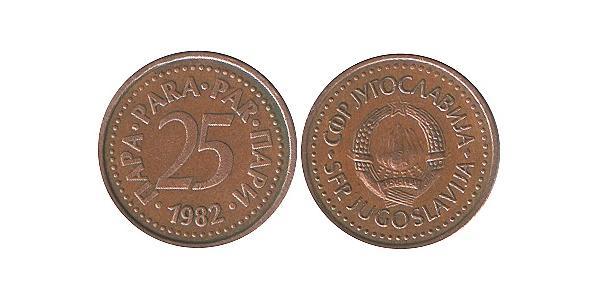 25 Para Repubblica Socialista Federale di Jugoslavia (1943 -1992) Bronzo 