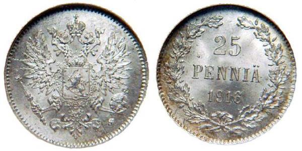 25 Penny Granducato di Finlandia (1809 - 1917) Argento Nicola II (1868-1918)
