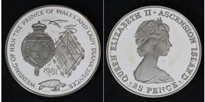 25 Penny Isola di Ascensione Argento Elisabetta II (1926-2022)