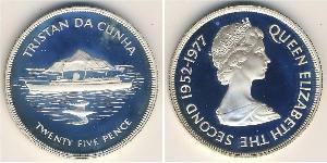 25 Penny Tristan da Cunha Argento Elisabetta II (1926-2022)