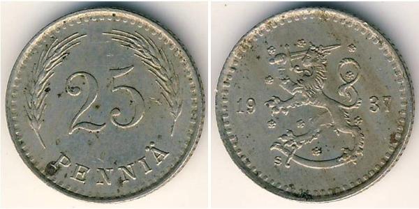 25 Penny Finland (1917 - ) Copper/Nickel 