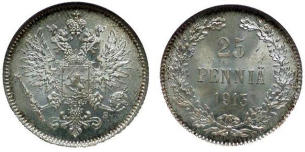25 Penny Gran Ducado de Finlandia (1809 - 1917) Plata Nicolás II (1868-1918)
