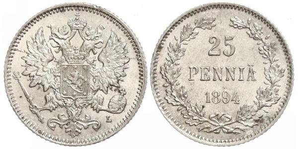 25 Penny Gran Ducado de Finlandia (1809 - 1917) Plata Nicolás II (1868-1918)