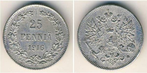 25 Penny Gran Ducado de Finlandia (1809 - 1917) Plata Nicolás II (1868-1918)
