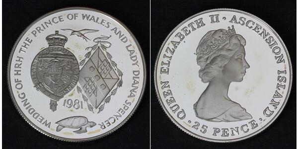 25 Penny Isla Ascensión Plata Isabel II (1926-2022)