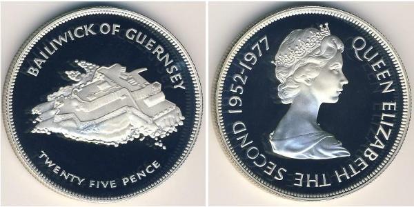 25 Penny Guernsey Silber Elizabeth II (1926-2022)