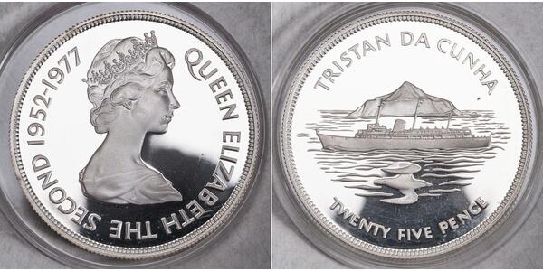 25 Penny Tristan da Cunha Silber Elizabeth II (1926-2022)