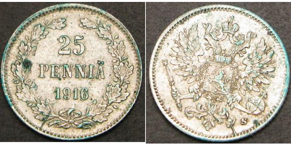 25 Penny Grand Duchy of Finland (1809 - 1917) Silver Nicholas II (1868-1918)